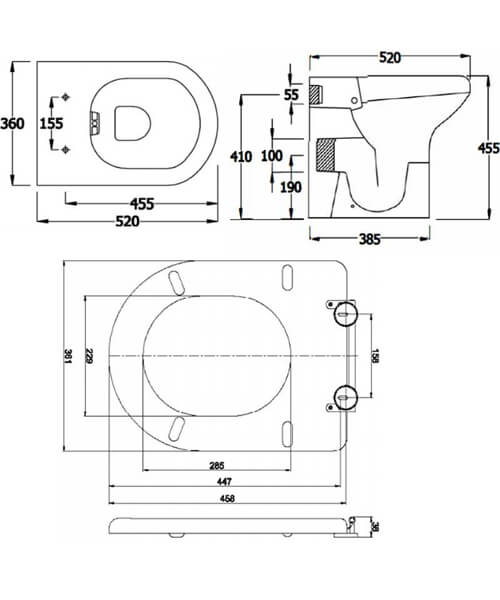 RAK Compact Special Needs Rimless Back to Wall Toilet Pan 425mm