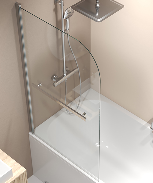 Alternate image of Aqualux 1500mm Height Radius Bath Screen With Towel Rail