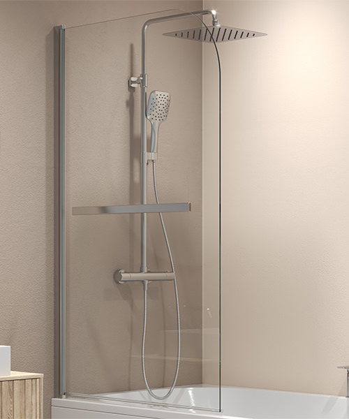 Aqualux 1500mm Height Radius Bath Screen With Towel Rail
