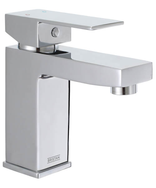 Bristan Qubo Deck Mounted Chrome Square Basin Mixer Tap With Clicker Waste