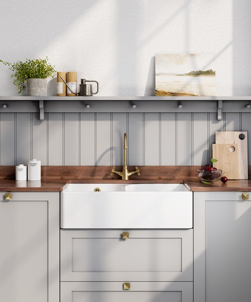 Alternate image of Nuie Butler 759 x 500mm Double Bowl Traditional Fire Clay Sink