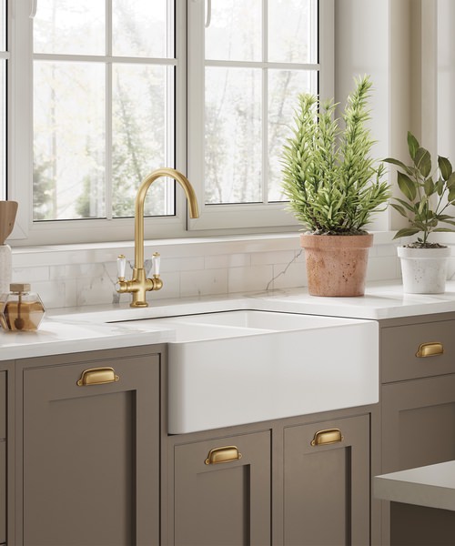 Alternate image of Nuie Butler 759 x 500mm Double Bowl Traditional Fire Clay Sink