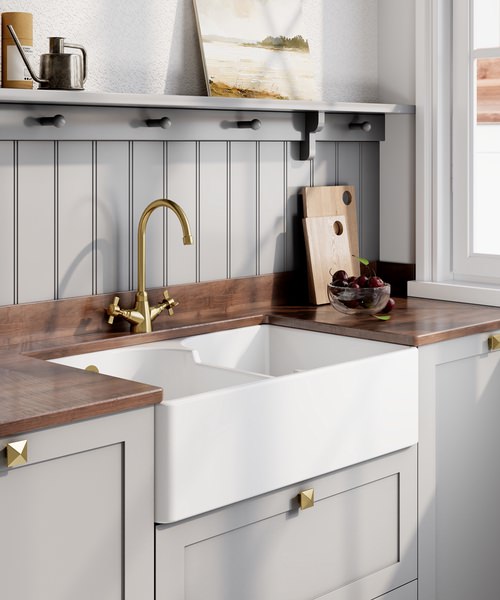 Alternate image of Nuie Butler 759 x 500mm Double Bowl Traditional Fire Clay Sink