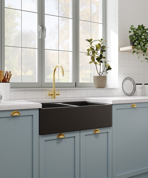 Alternate image of Nuie Butler 759 x 500mm Double Bowl Traditional Fire Clay Sink