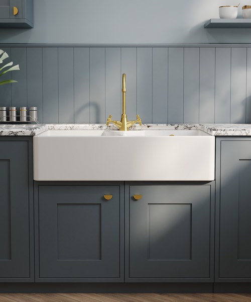 Alternate image of Nuie Butler Fireclay 895 x 550mm Stepped Weir Double Bowl Sink