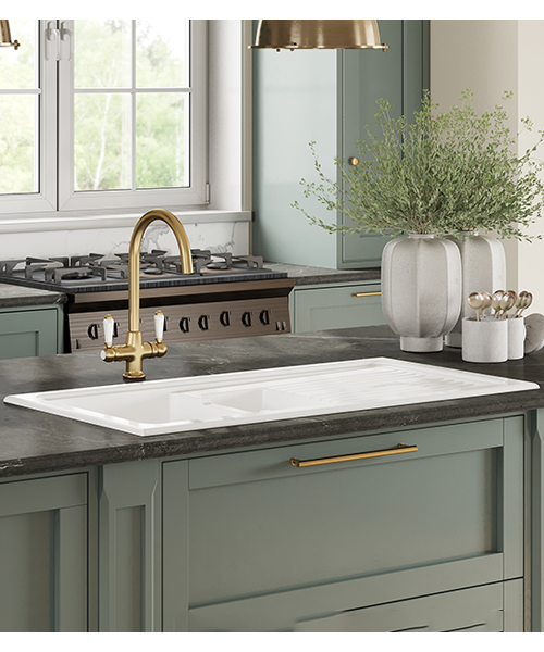 Alternate image of Nuie Counter Top 1010 x 525mm 1.5 Bowl Inset Kitchen Sink With Ridged Drainer