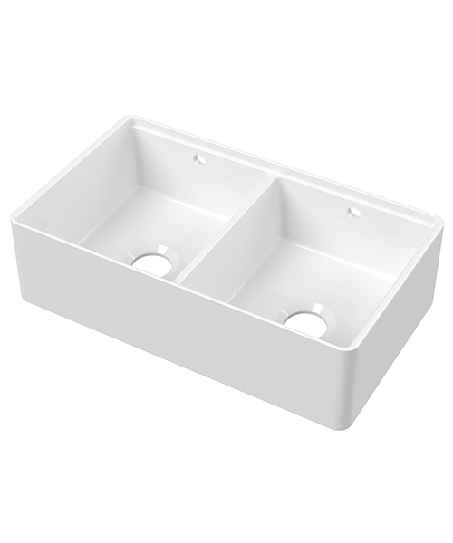 Nuie Butler 795 x 460mm Double Bowl Traditional Kitchen Sink With Ledge