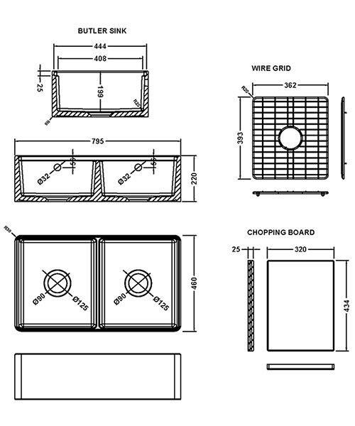 Additional image of Nuie Butler 795 x 460mm Double Bowl Traditional Kitchen Sink With Ledge