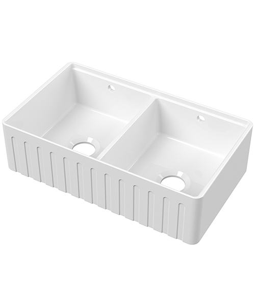 Nuie Butler 795 x 460mm Fluted Double Bowl Traditional Kitchen Sink With Ledge