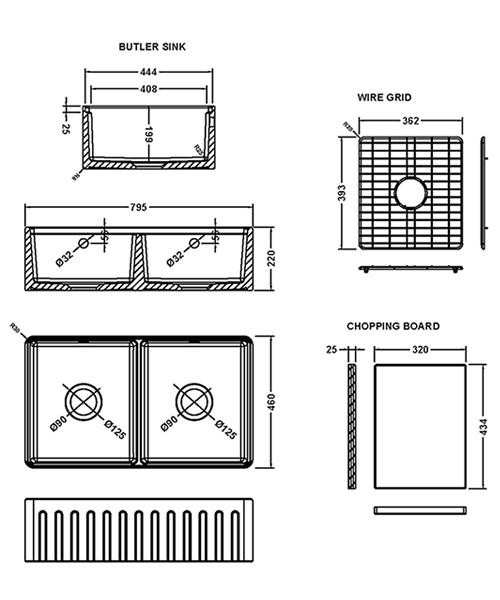 Additional image of Nuie Butler 795 x 460mm Fluted Double Bowl Traditional Kitchen Sink With Ledge