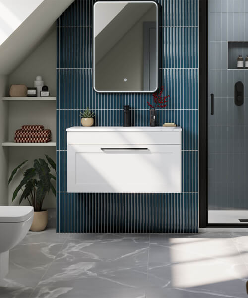 Additional image of Nuie Classique 447mm High One Drawer Wall Hung Vanity Unit And 1 TH Stone Basin