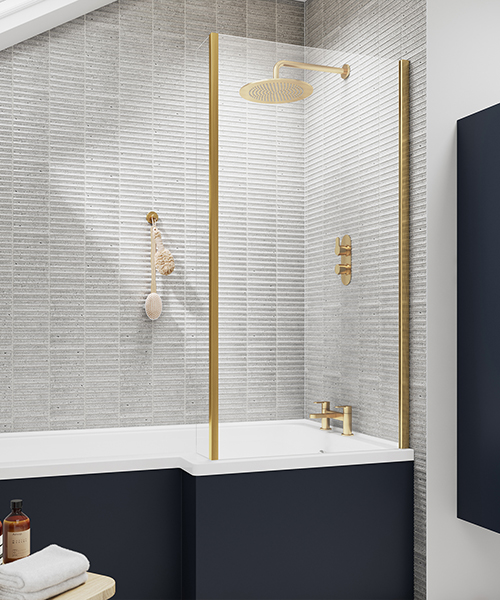 Alternate image of Nuie Pacific L Shaped Square Clear Glass Bath Screen