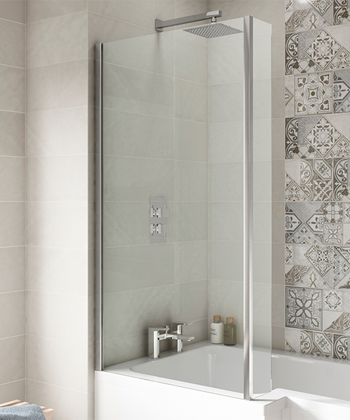 Nuie Pacific L Shaped Square Clear Glass Bath Screen