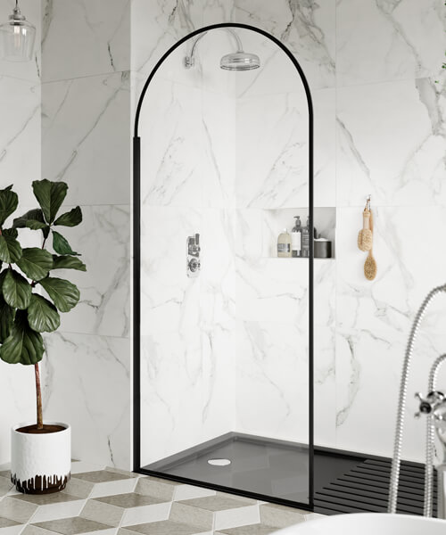 Hudson Reed Arched Black Outer Frame Wetroom Screen 1950mm High