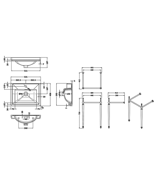 Additional image of Nuie Carlton 500mm Rectangular White Basin With Traditional Washstand