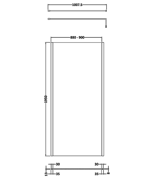 Additional image of Hudson Reed 1950mm High Outer Framed Wetroom Screen With Support Bar