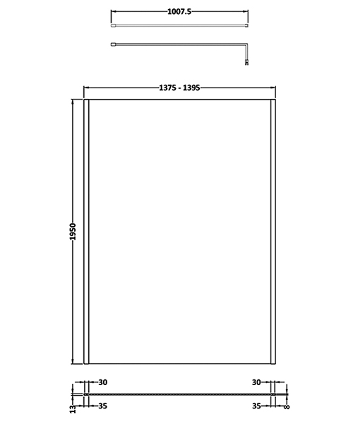 Alternate image of Hudson Reed 1950mm High Outer Framed Wetroom Screen With Support Bar