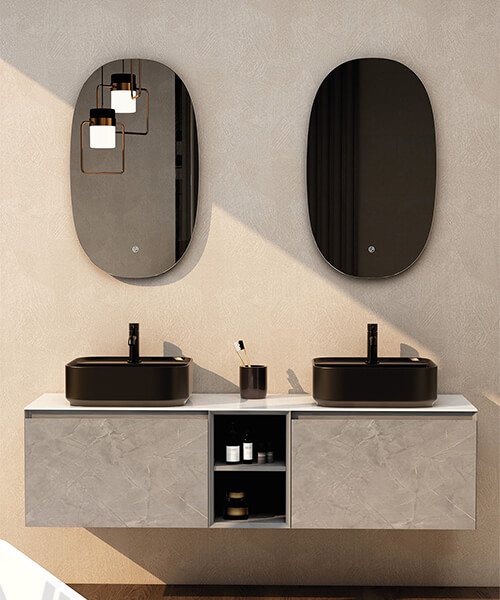 IMEX Ravine Open Shelf Wall Hung Two Drawer Double Basin Vanity Vanity Unit - 1500 x 400mm