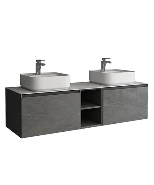 Alternate image of IMEX Ravine Open Shelf Wall Hung Two Drawer Double Basin Vanity Vanity Unit - 1500 x 400mm