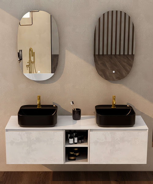 Alternate image of IMEX Ravine Open Shelf Wall Hung Two Drawer Double Basin Vanity Vanity Unit - 1500 x 400mm