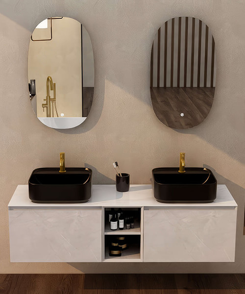 Alternate image of IMEX Ravine Open Shelf Wall Hung Two Drawer Double Basin Vanity Vanity Unit - 1500 x 400mm