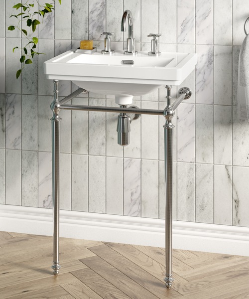 Nuie Carlton 500mm Rectangular White Basin With Traditional Washstand