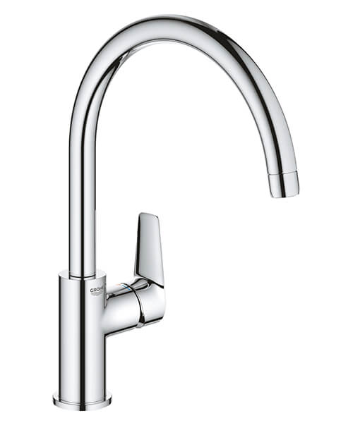 Grohe BauEdge Deck Mounted Chrome Kitchen Sink Mixer Tap With Swivel Spout