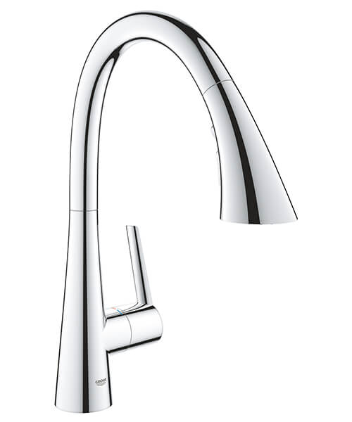 Grohe Zedra Contemporary Pull-Out Kitchen Sink Mixer Tap with Swivel Spout - Flat Handle