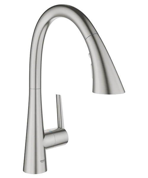 Additional image of Grohe Zedra Contemporary Pull-Out Kitchen Sink Mixer Tap with Swivel Spout - Flat Handle