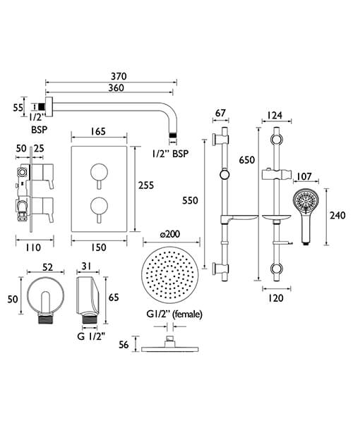 Technical drawing 51458 / PRISM SHWR PK2
