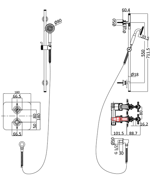 Technical drawing 71743 / GUSHOWERPACKSQ1C