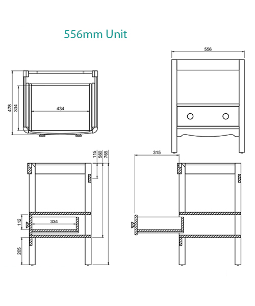 Additional image of Burlington Guild Floorstanding Traditional Open Shelf Vanity With Basin And Handles