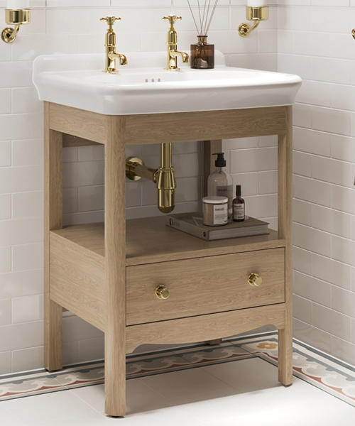 Alternate image of Burlington Guild Floorstanding Traditional Open Shelf Vanity With Basin And Handles