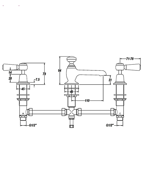 Additional image of Hudson Reed Topaz 3-Hole Deck Mounted Basin Mixer Tap With Pop Up Waste