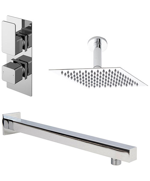 Nuie Windon Square Thermostatic Shower Valve With Fixed Head And Wall Arm