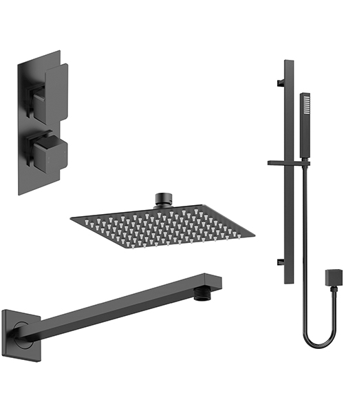 Nuie Windon Square Thermostatic Valve With Fixed Head And Slide Rail Kit
