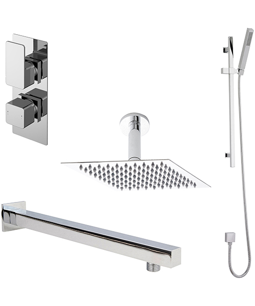 Nuie Windon Chrome Thermostatic Valve With Fixed Head And Slider Rail Kit