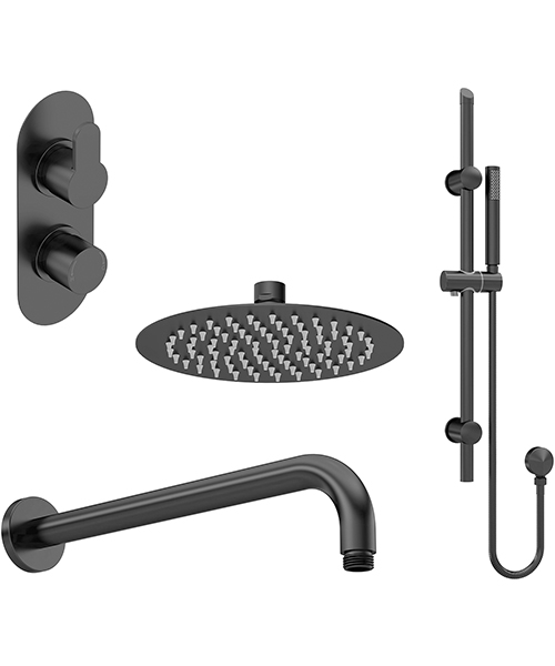Nuie Arvan Twin Thermostatic Valve With Rail Kit And Fixed Shower Head
