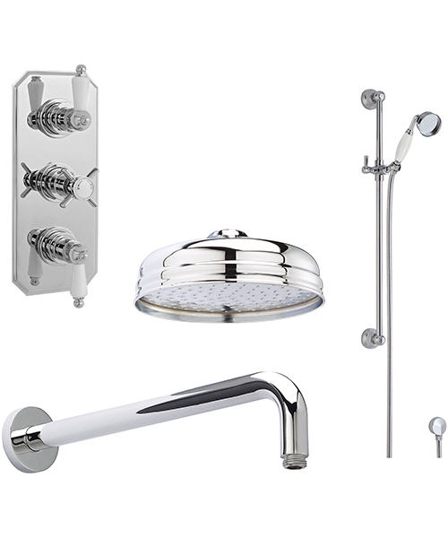 Nuie Chrome Triple Thermostatic Valve With Shower Kit And Fixed Head