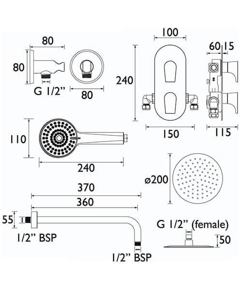 Technical drawing 68499 / HOURGLASS BLK SHWR PK2