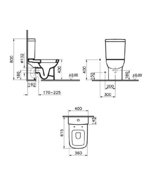 VitrA S20 Close Coupled Open Back WC With Cistern And Toilet Seat