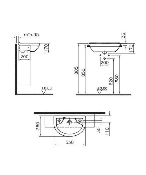 VitrA S50 Round Compact Semi-Recessed Basin 55cm